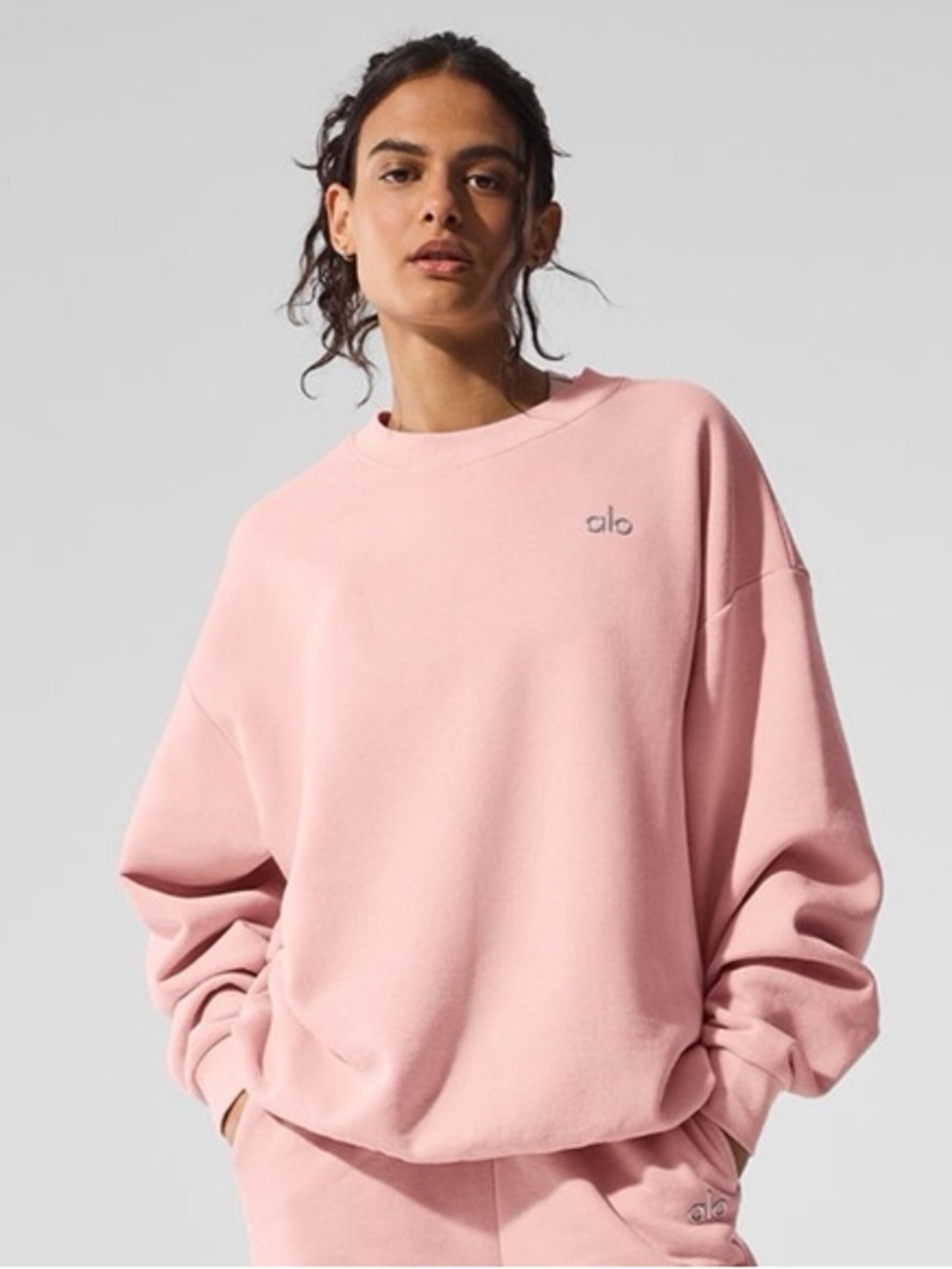 Alo Yoga Accolade Crew Neck Pullover in Pink Quartz LARGE